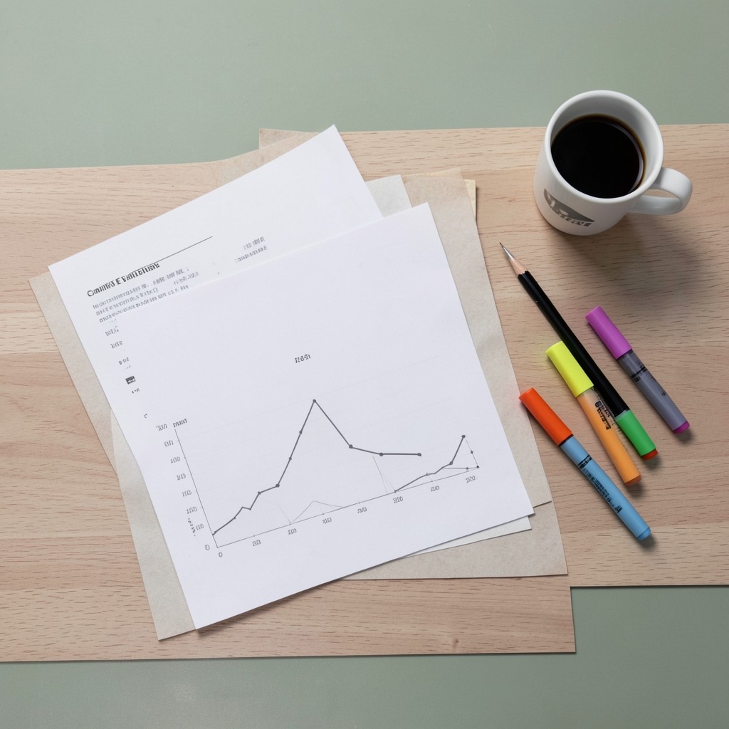 Analyseunterlagen und farbige Markierungen auf einem Arbeitstisch