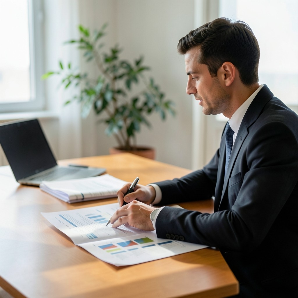 Arbeitsplatz mit Kampagnenberichten und Notizen zur Auswertung