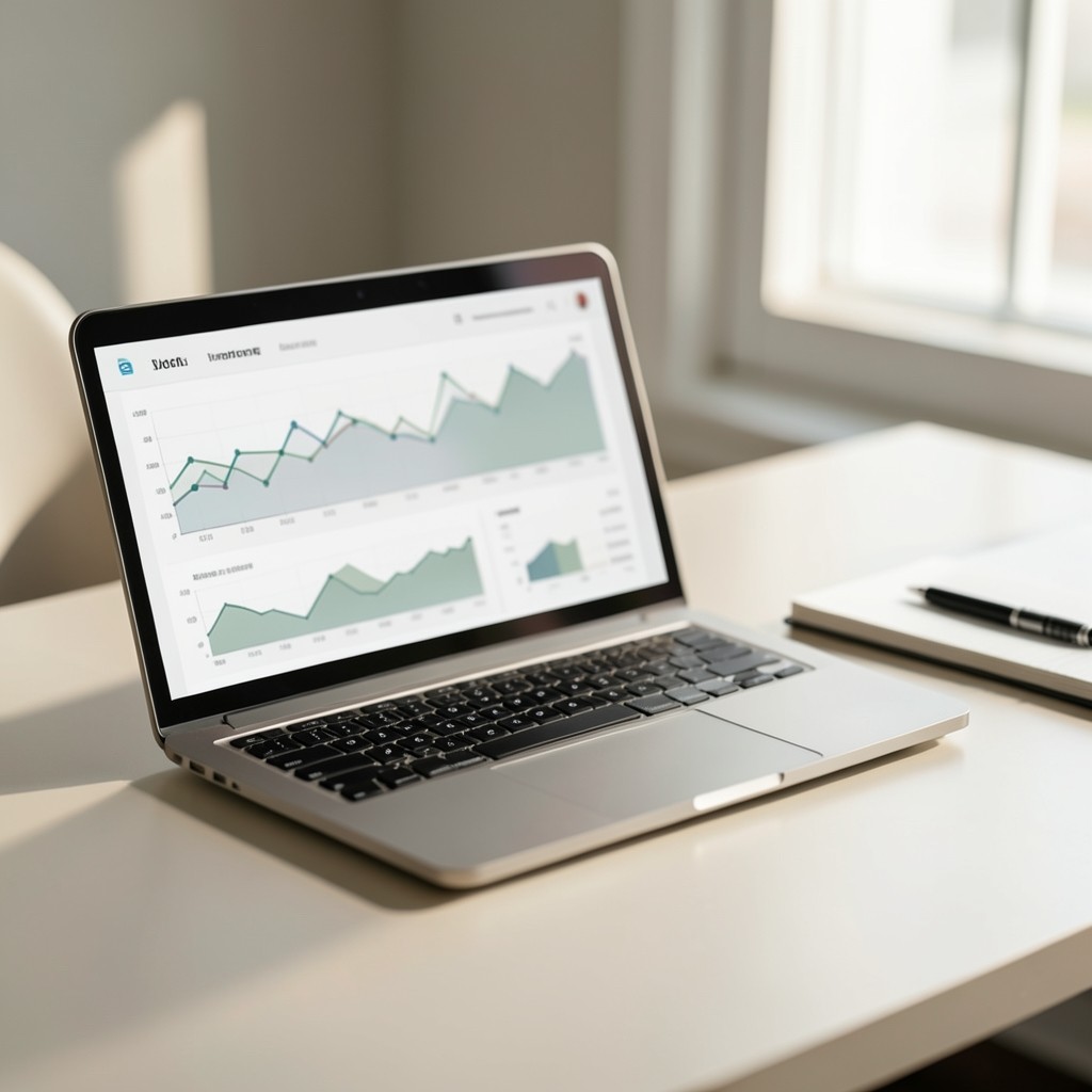 Notebook mit Website-Diagrammen auf einem Schreibtisch